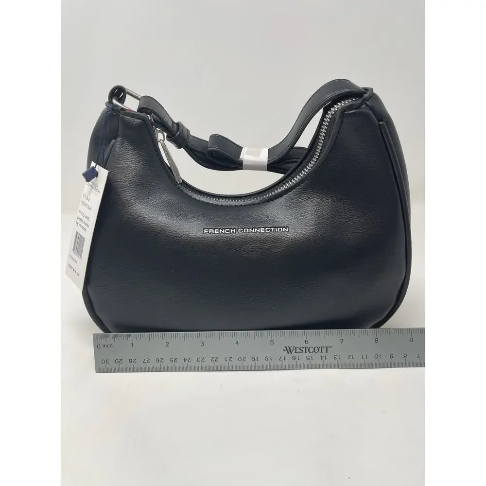 French Connection Sabrina Shoulder Bag with Coin Purse Black Faux Leather‎